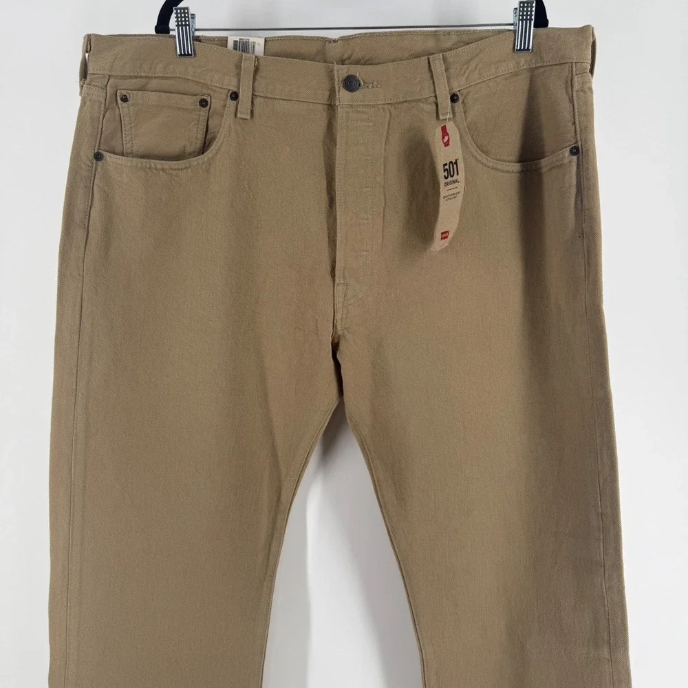 Levis 501 Original Fit Jeans Mens 40x32 Khaki Tan Straight Leg Button Fly New